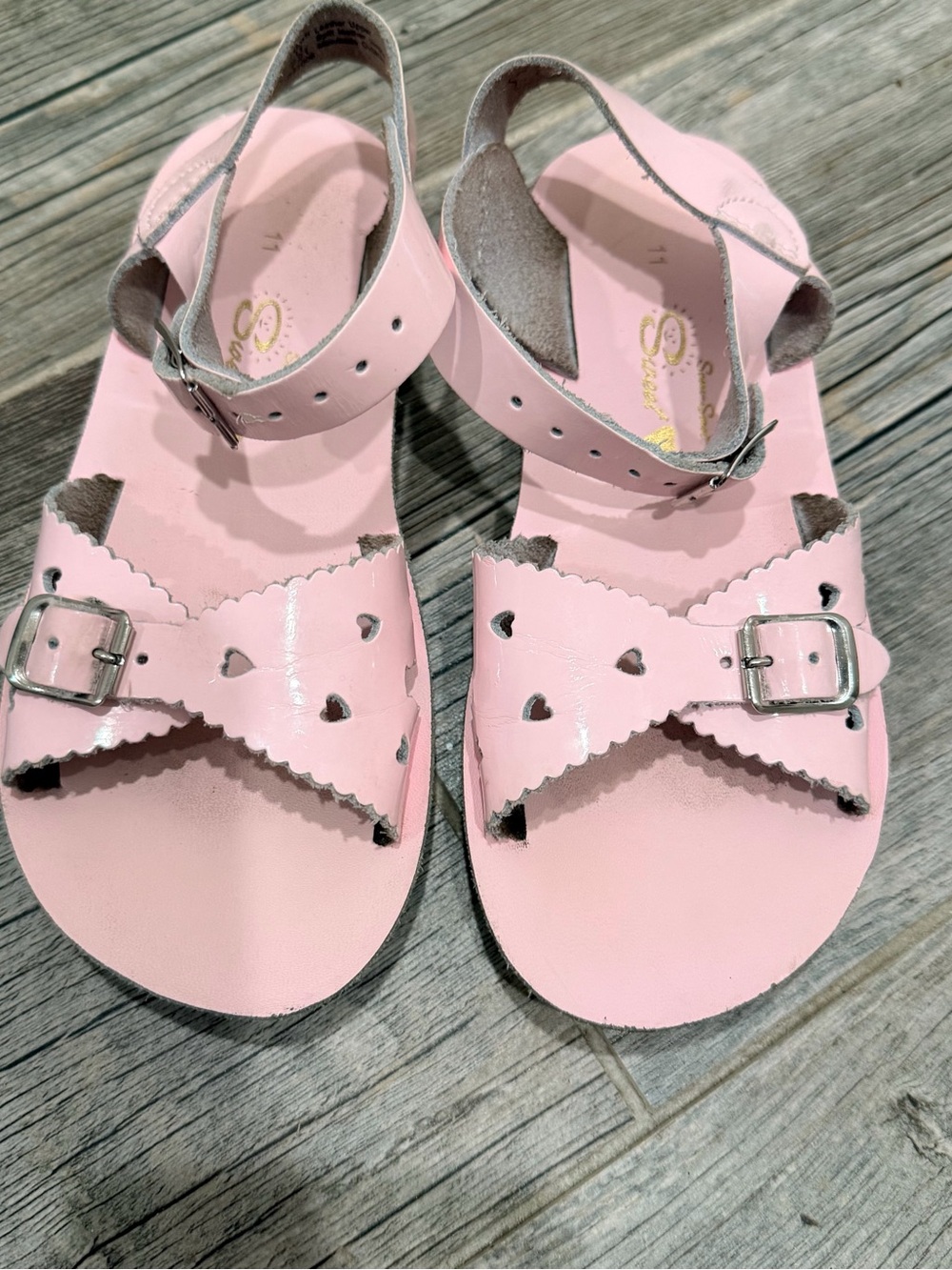 Salt Water Sandals by Hoy Pink Heart Cutout Buckle Sandals